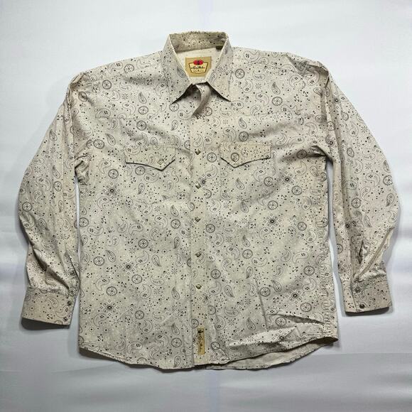 Larry Mahan Men's Long Sleeve Beige Paisley Pearl Snap Shirt - Size XL - Picture 1 of 4